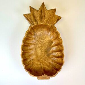 Vintage MCM 13” Hawaiian Pineapple Serving Bowl Hand Carved Acacia Wood Koa Tiki